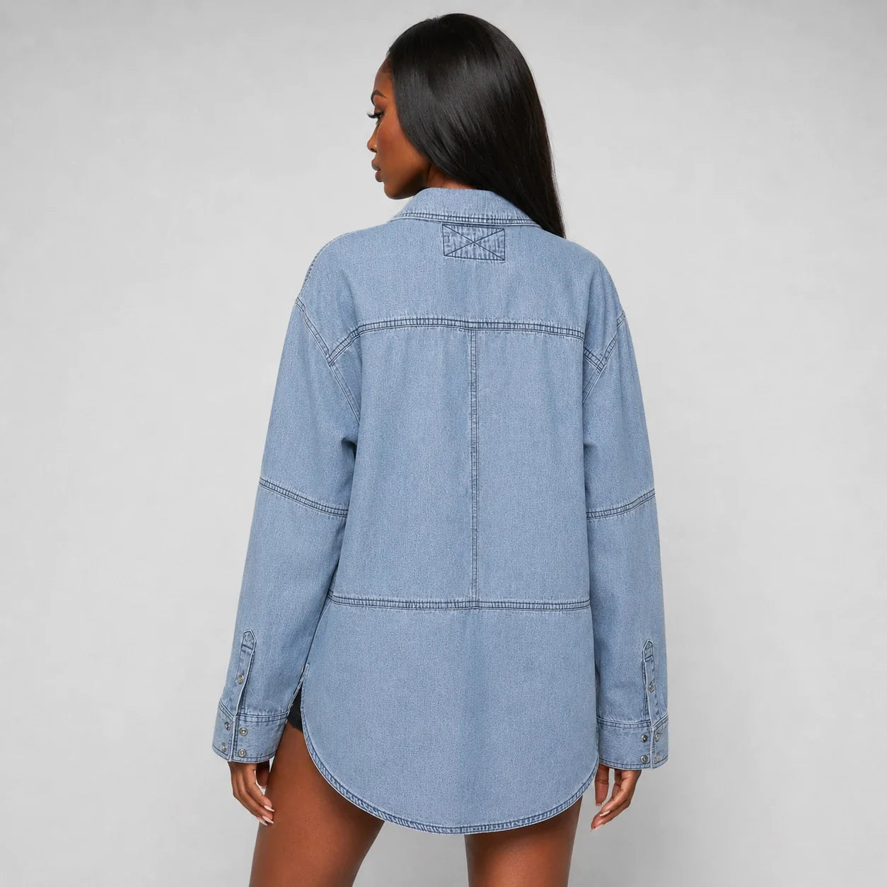 Oversized Pintuck Denim Tunic Shirt WHD0607017