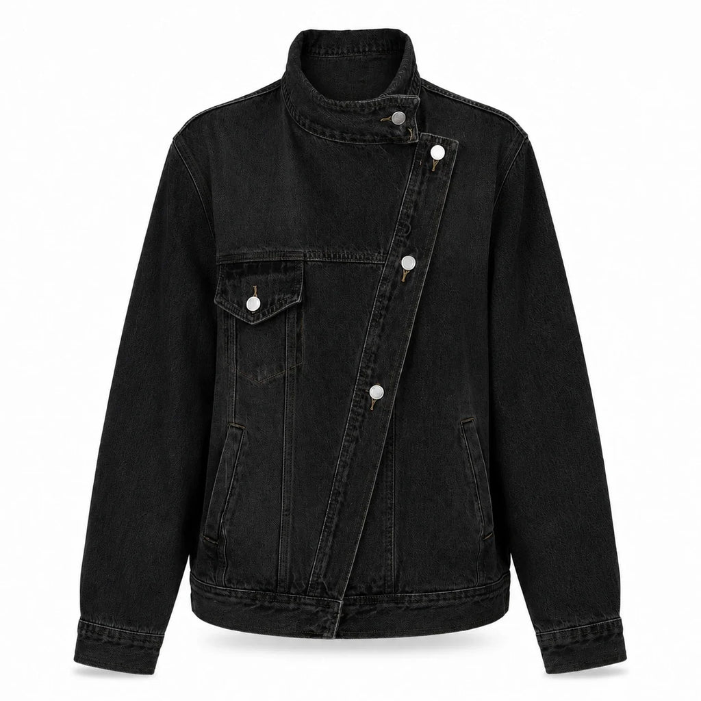 Asymmetric High-Collar Denim Jacket WHD0607018