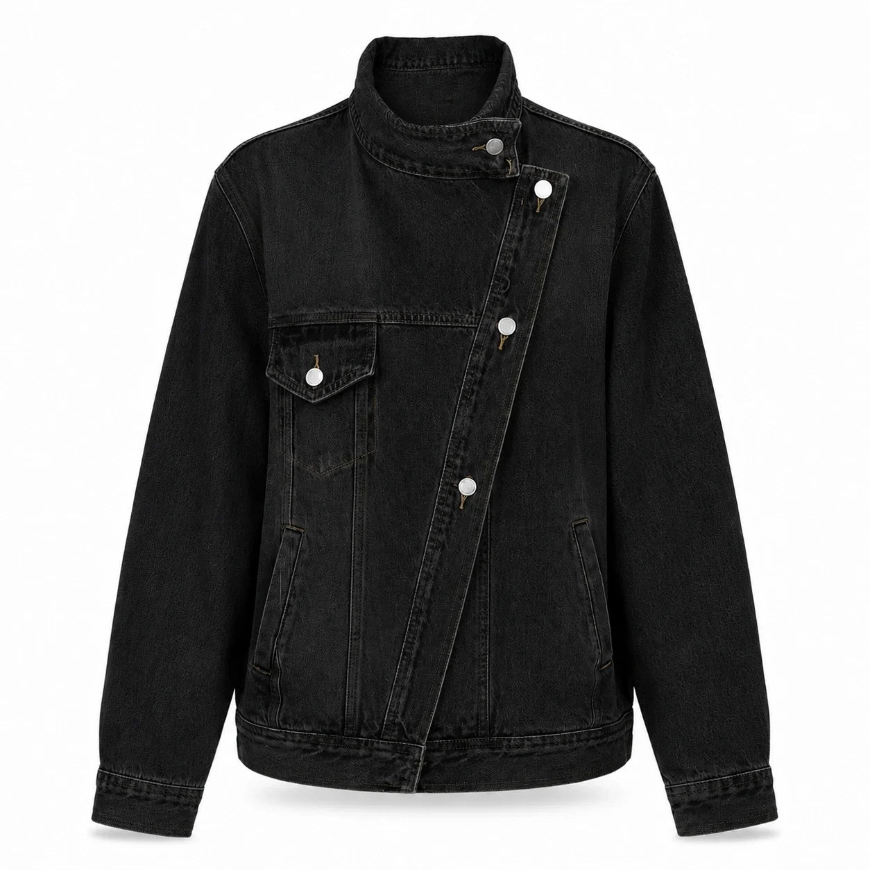 Asymmetric High-Collar Denim Jacket WHD0607018