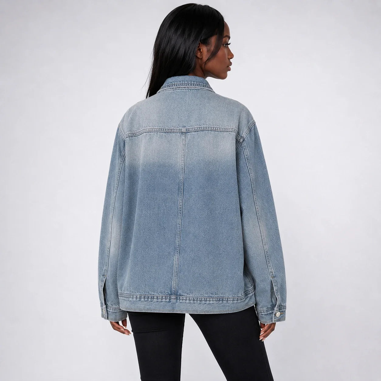 Asymmetric High-Collar Denim Jacket WHD0607018