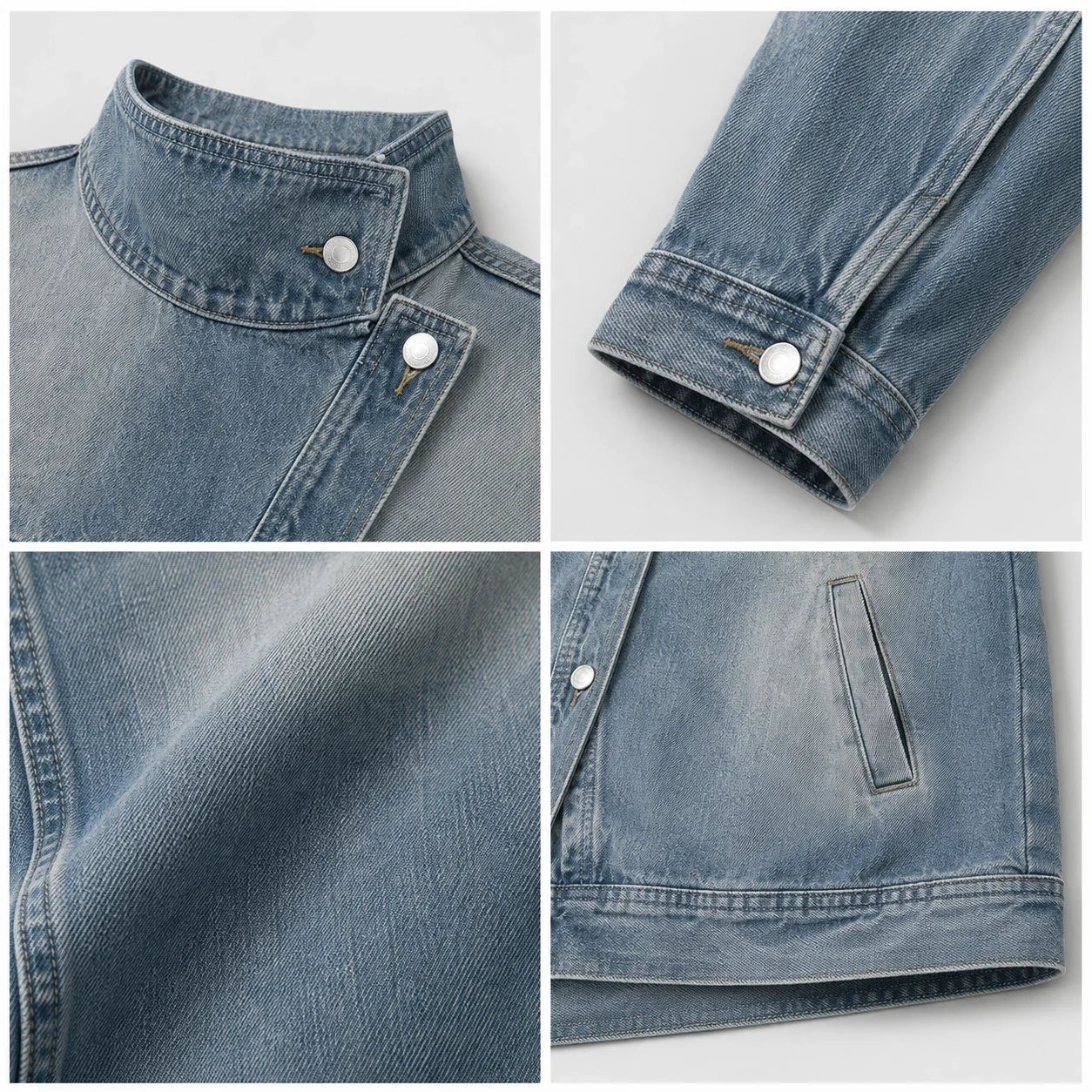 Asymmetric High-Collar Denim Jacket WHD0607018