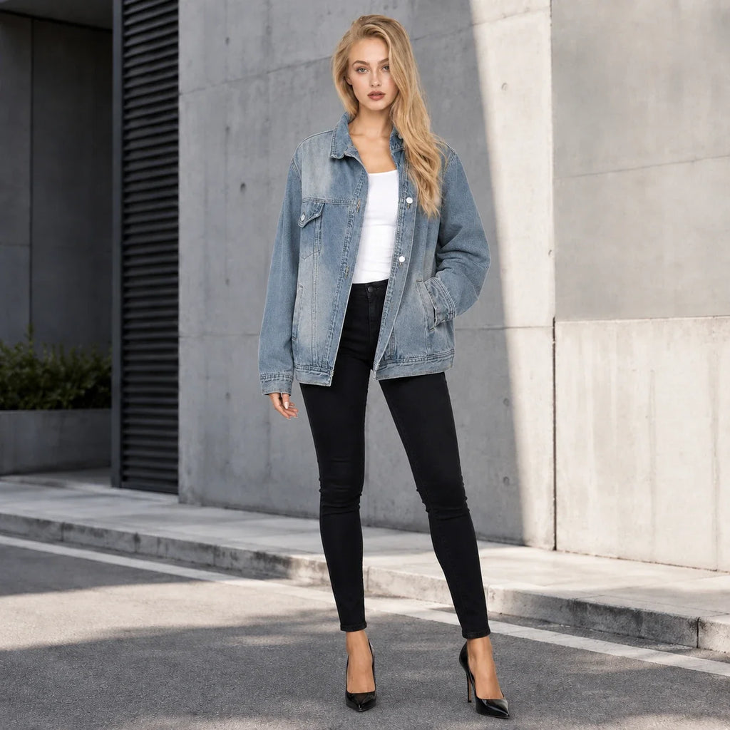 Asymmetric High-Collar Denim Jacket WHD0607018