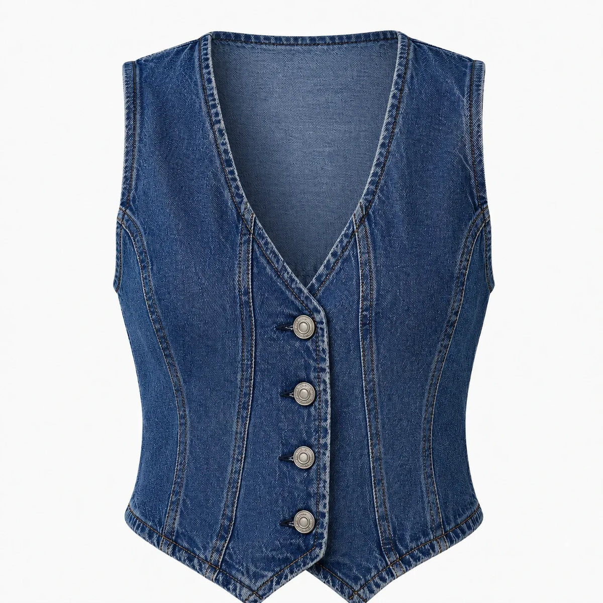 Button Front Cropped Denim Vest WHD0607019