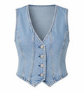 Button Front Cropped Denim Vest WHD0607019