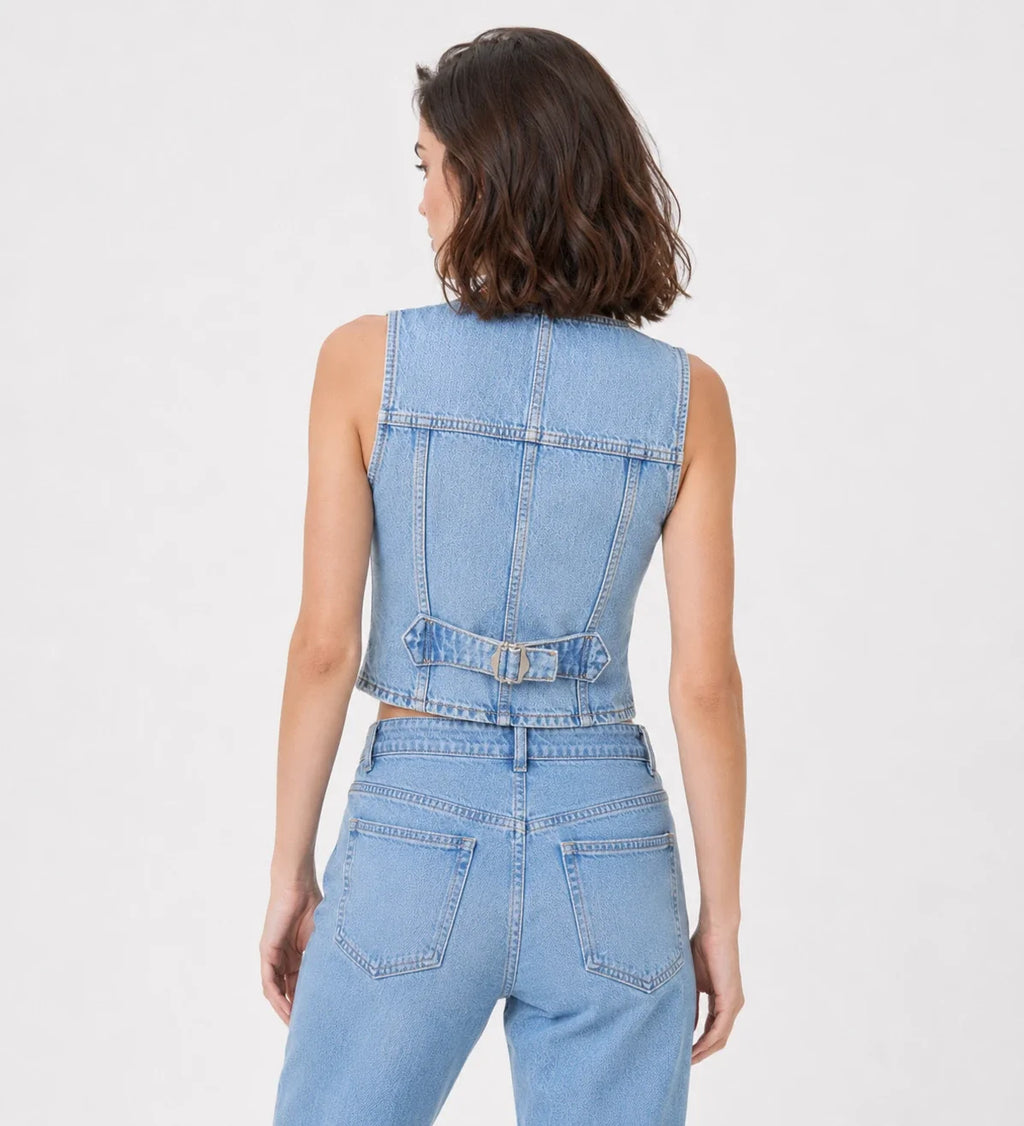 Button Front Cropped Denim Vest WHD0607019