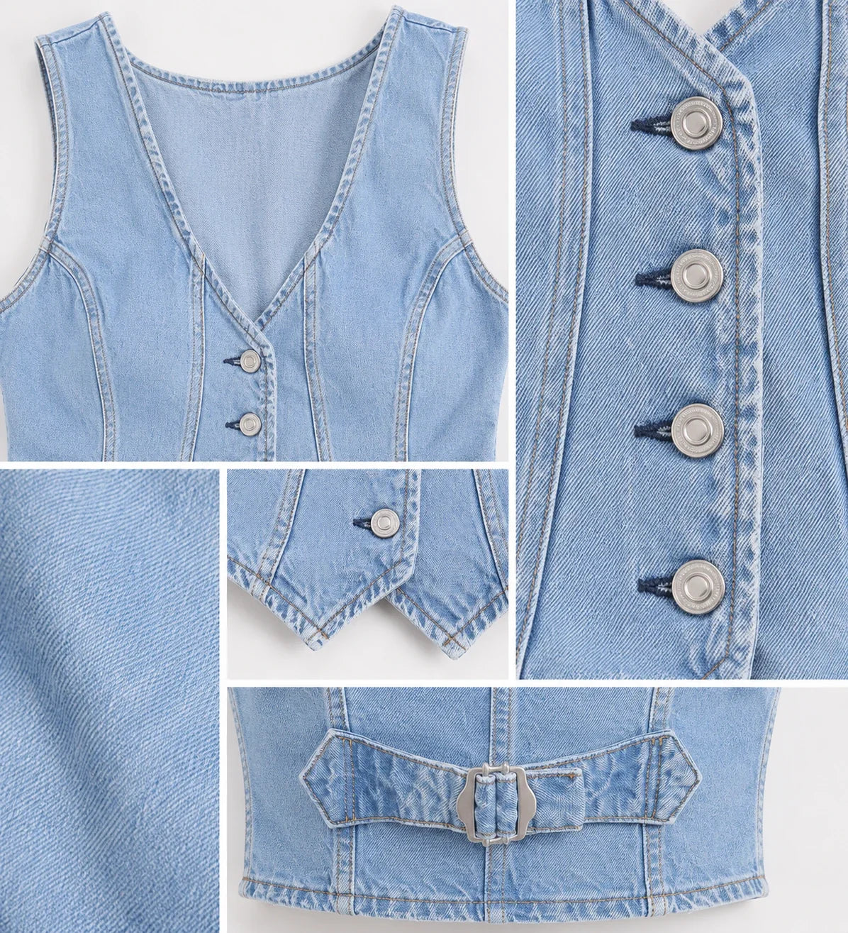 Button Front Cropped Denim Vest WHD0607019