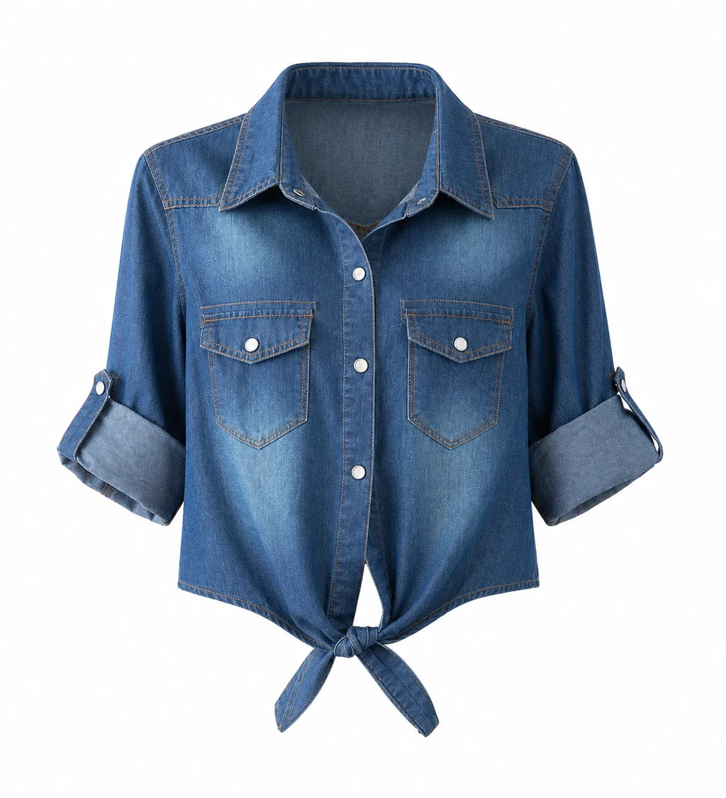 Tie-Front Denim Shirt Top WHD0607020