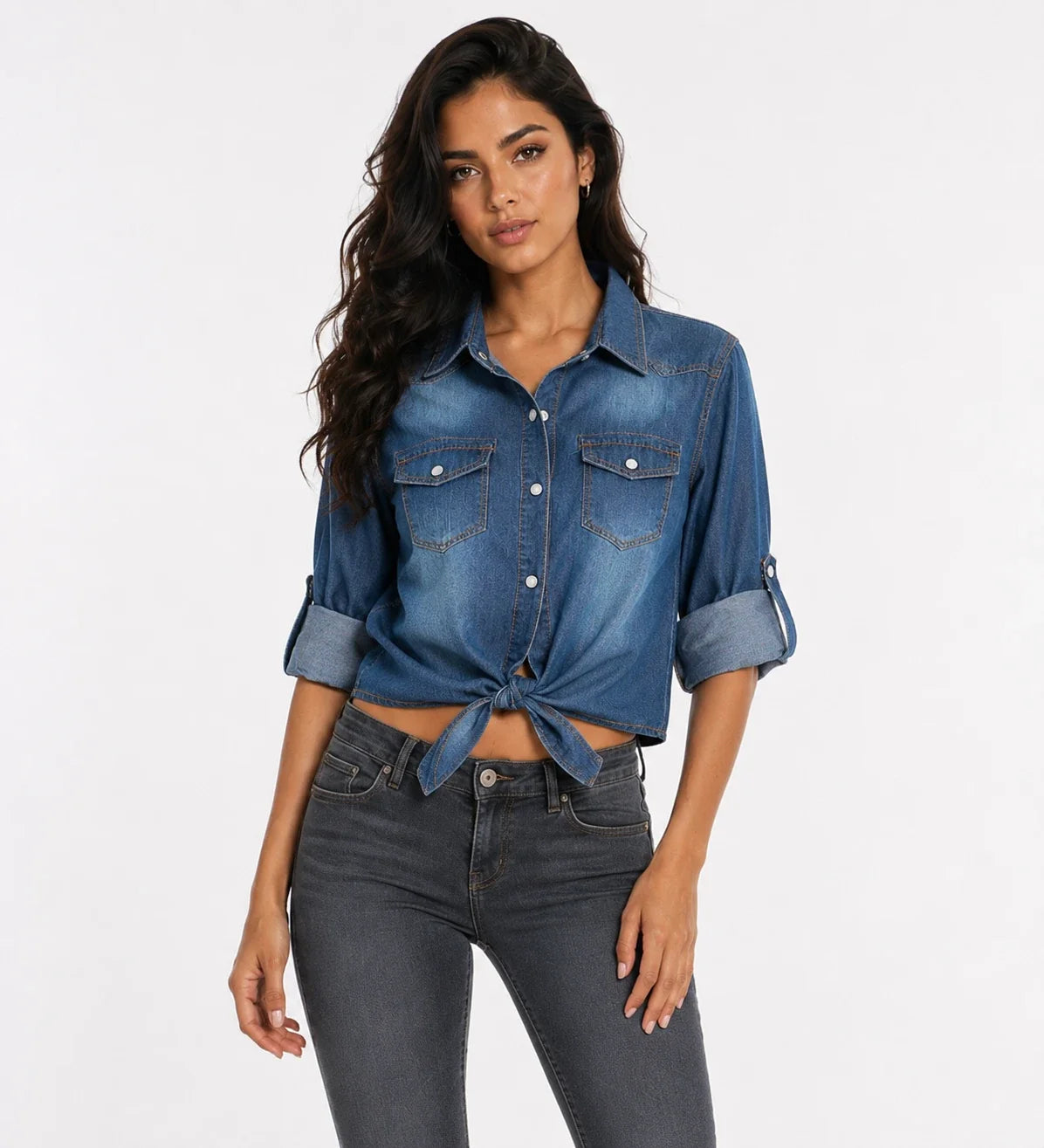 Tie-Front Denim Shirt Top WHD0607020