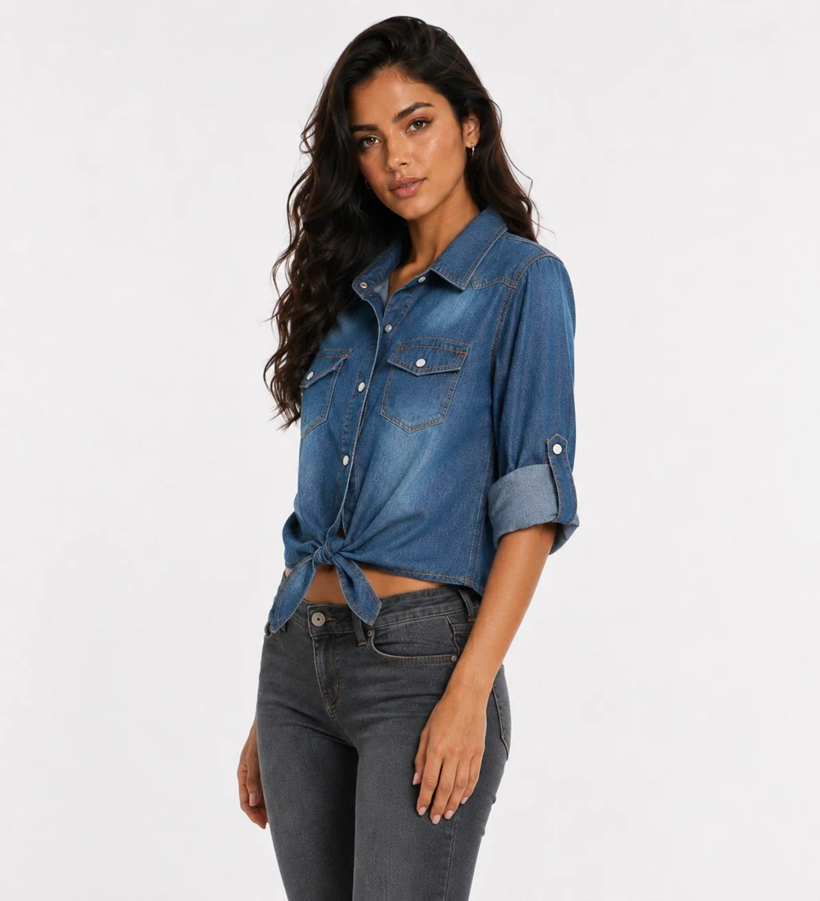 Tie-Front Denim Shirt Top WHD0607020