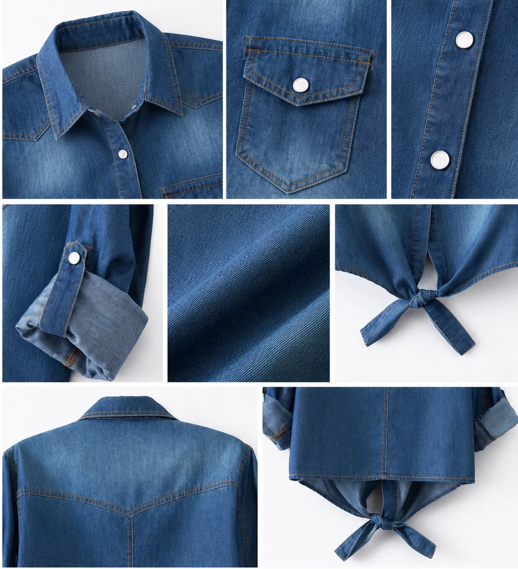 Tie-Front Denim Shirt Top WHD0607020