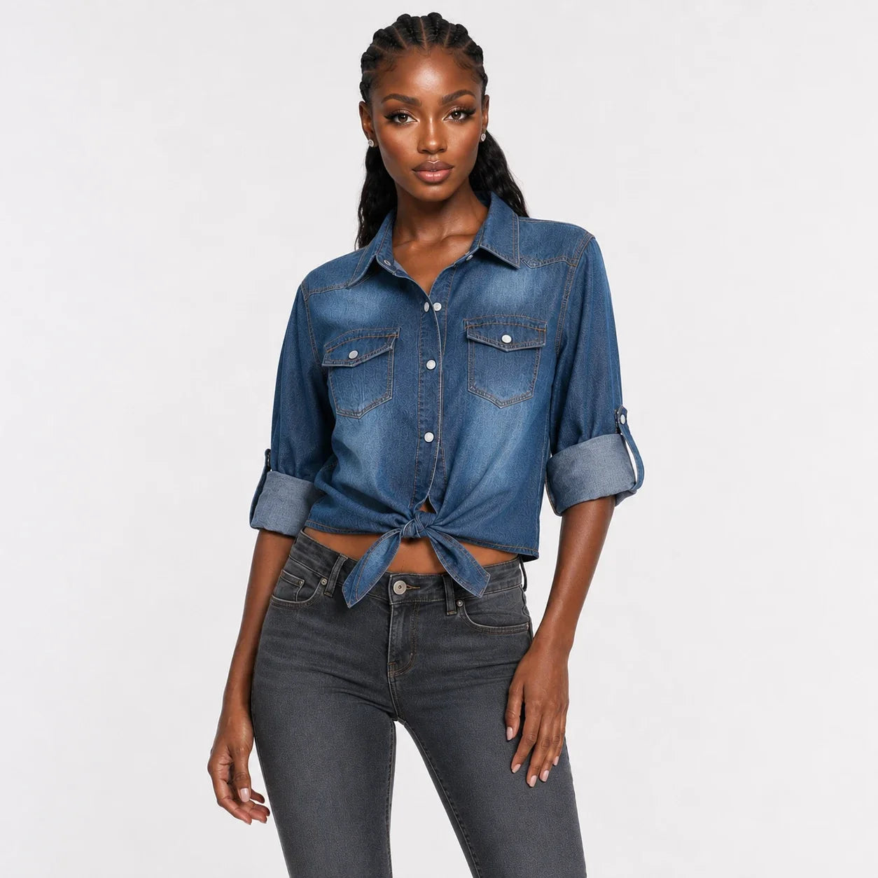 Tie-Front Denim Shirt Top WHD0607020