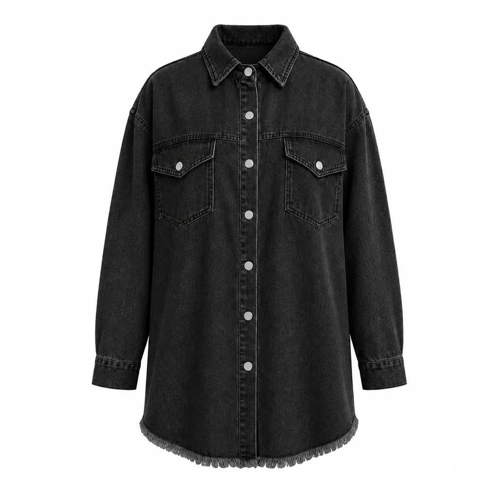 Frayed Hem Denim Shirt Jacket WHD0607021