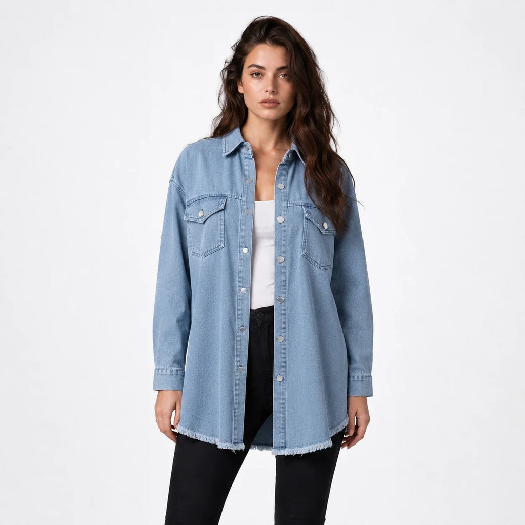 Frayed Hem Denim Shirt Jacket WHD0607021