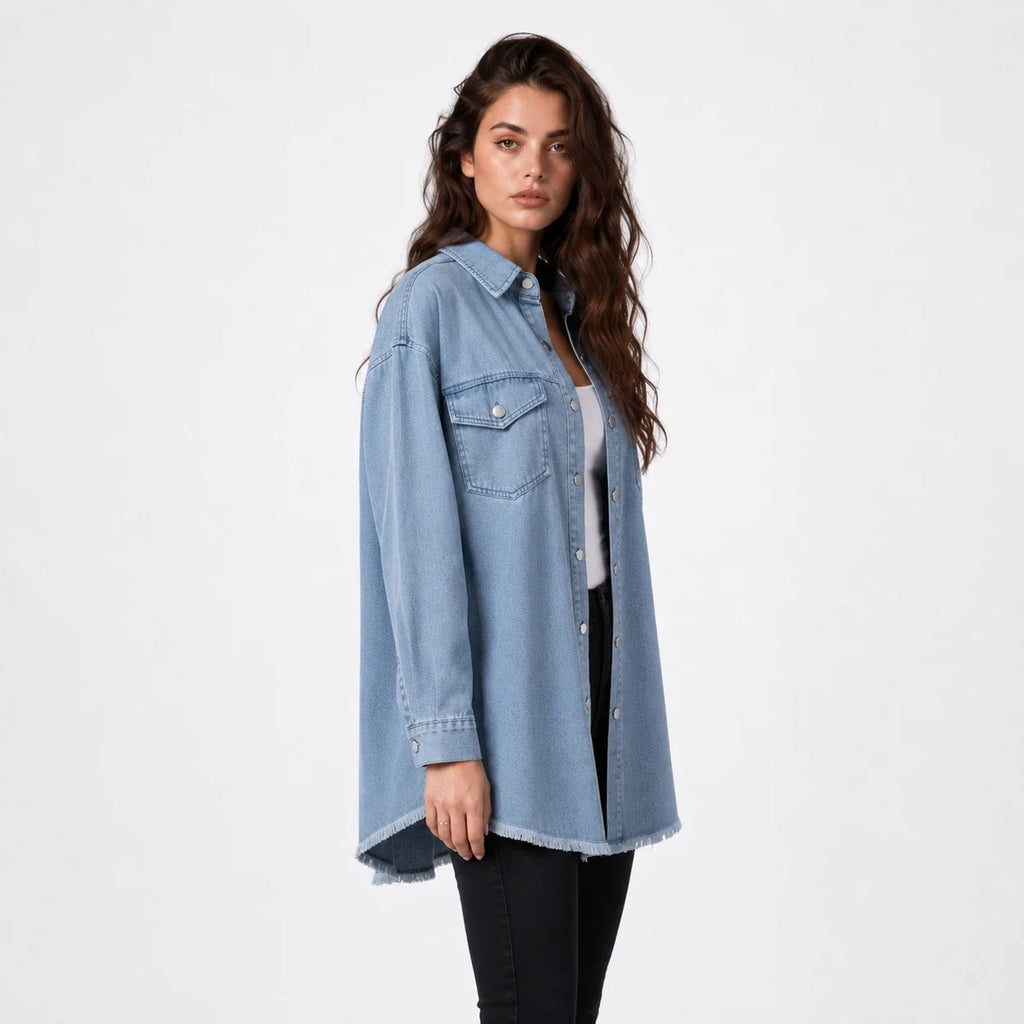 Frayed Hem Denim Shirt Jacket WHD0607021