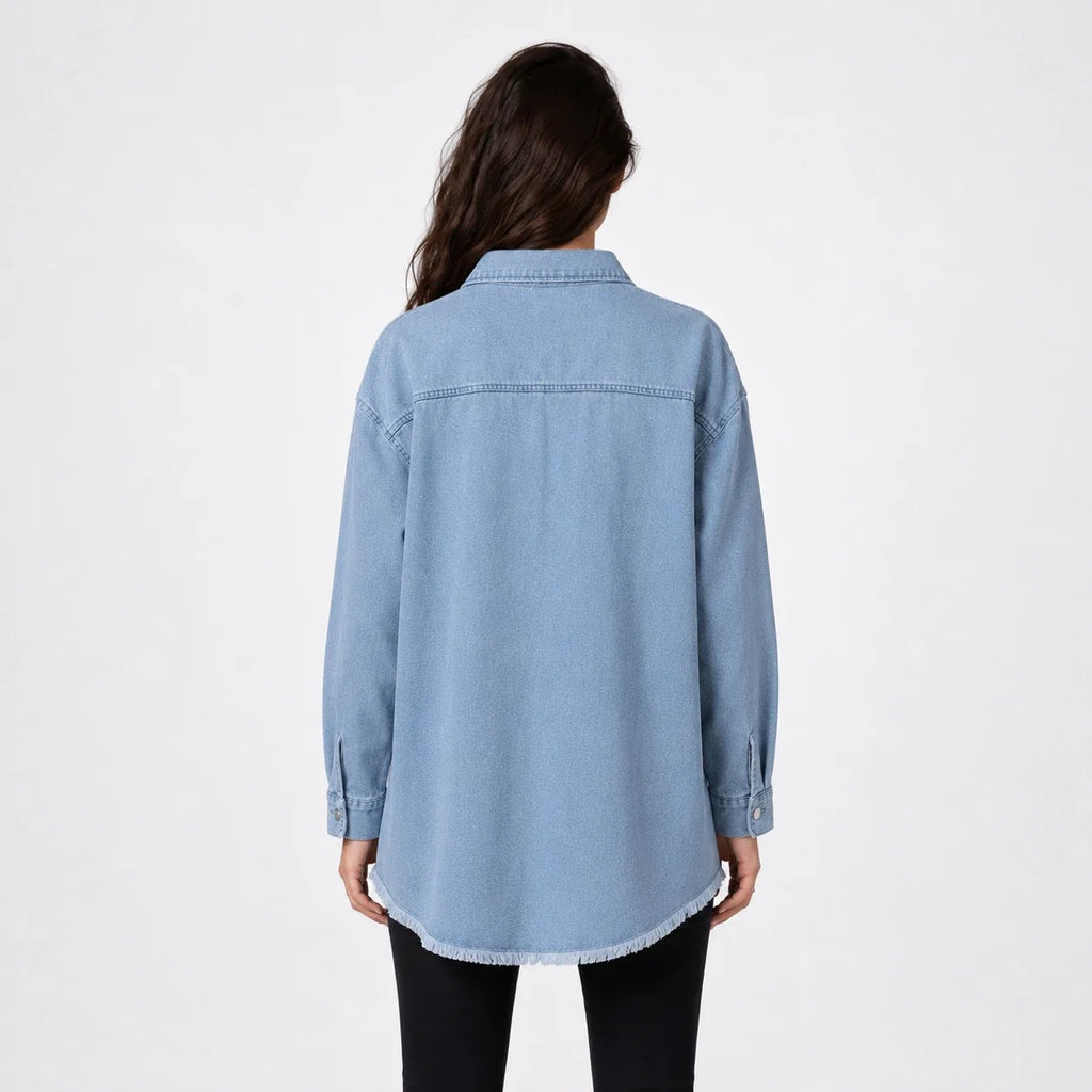 Frayed Hem Denim Shirt Jacket WHD0607021