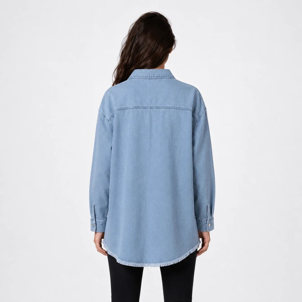 Frayed Hem Denim Shirt Jacket WHD0607021