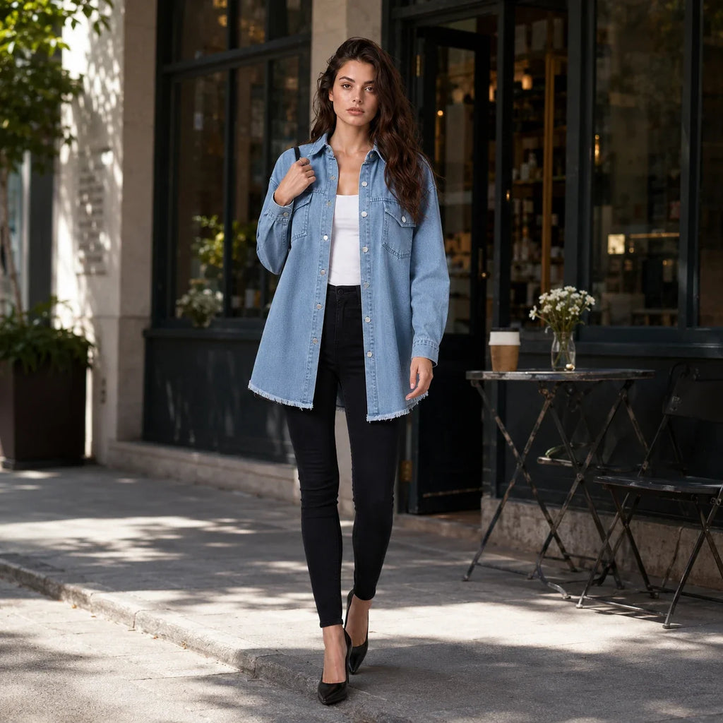 Frayed Hem Denim Shirt Jacket WHD0607021