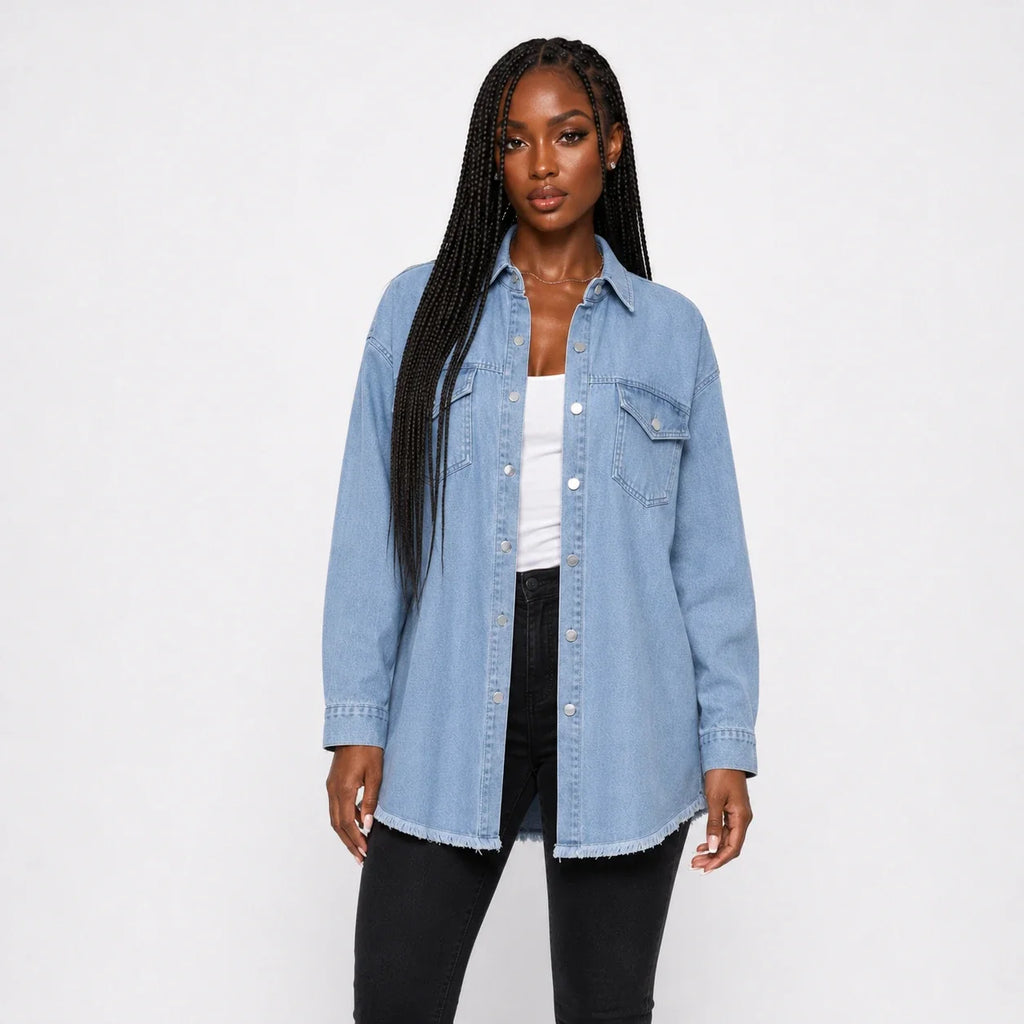 Frayed Hem Denim Shirt Jacket WHD0607021