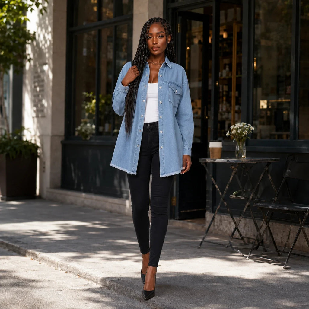 Frayed Hem Denim Shirt Jacket WHD0607021