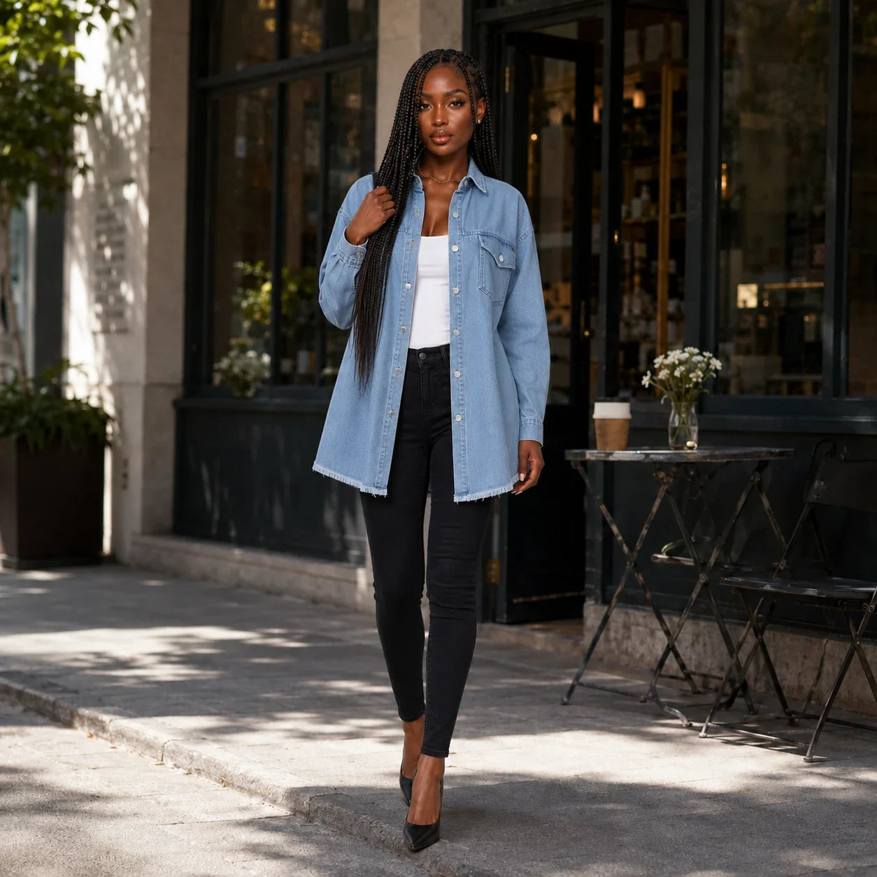 Frayed Hem Denim Shirt Jacket WHD0607021