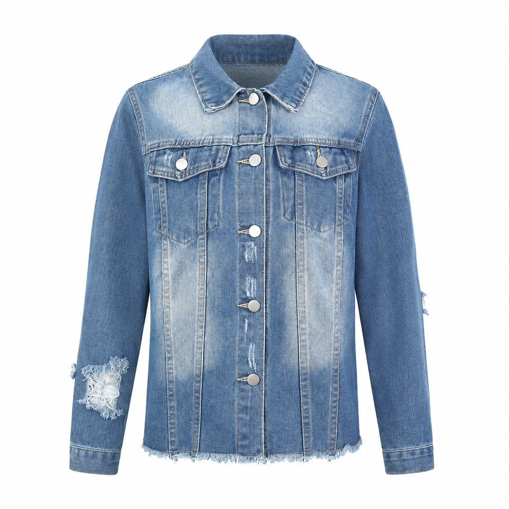 Distressed Raw Hem Denim Jacket WHD0607022