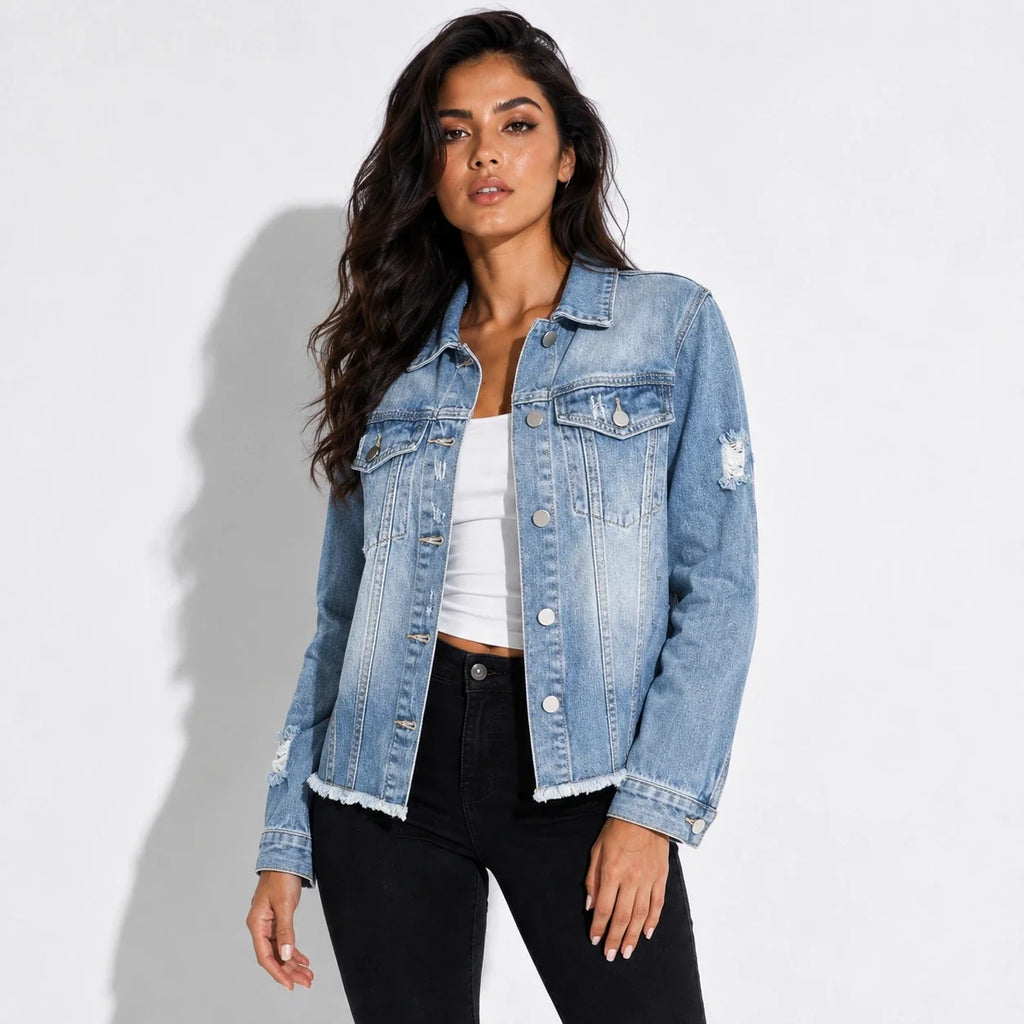Distressed Raw Hem Denim Jacket WHD0607022