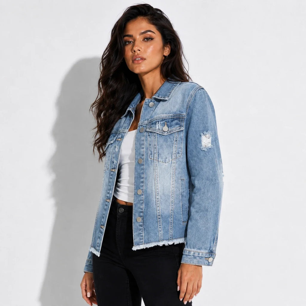 Distressed Raw Hem Denim Jacket WHD0607022