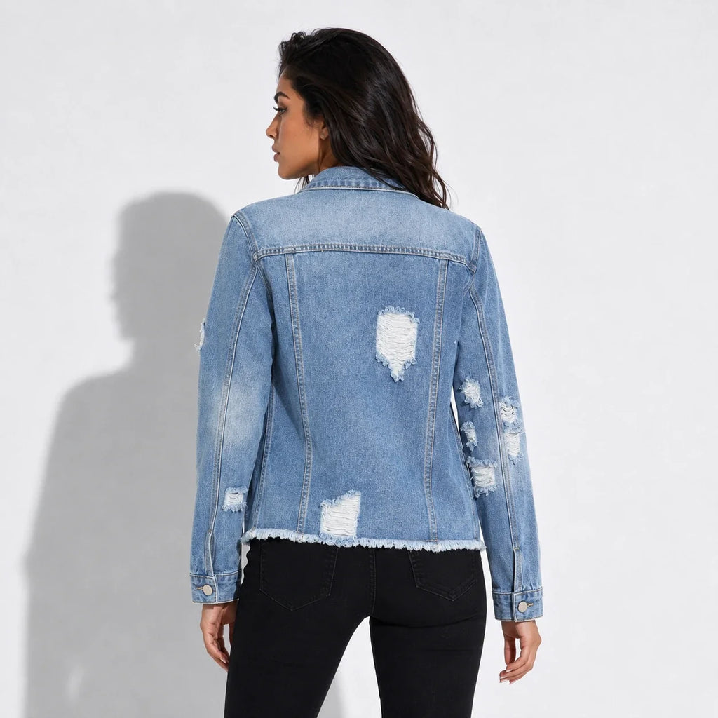 Distressed Raw Hem Denim Jacket WHD0607022