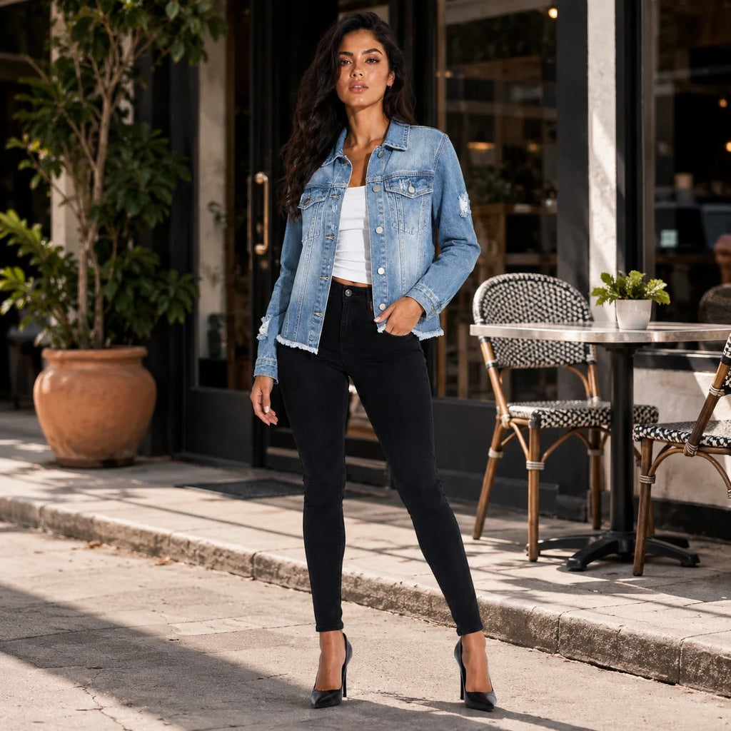 Distressed Raw Hem Denim Jacket WHD0607022