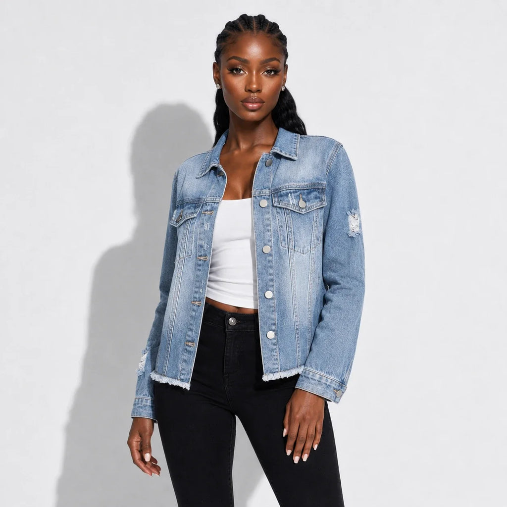 Distressed Raw Hem Denim Jacket WHD0607022