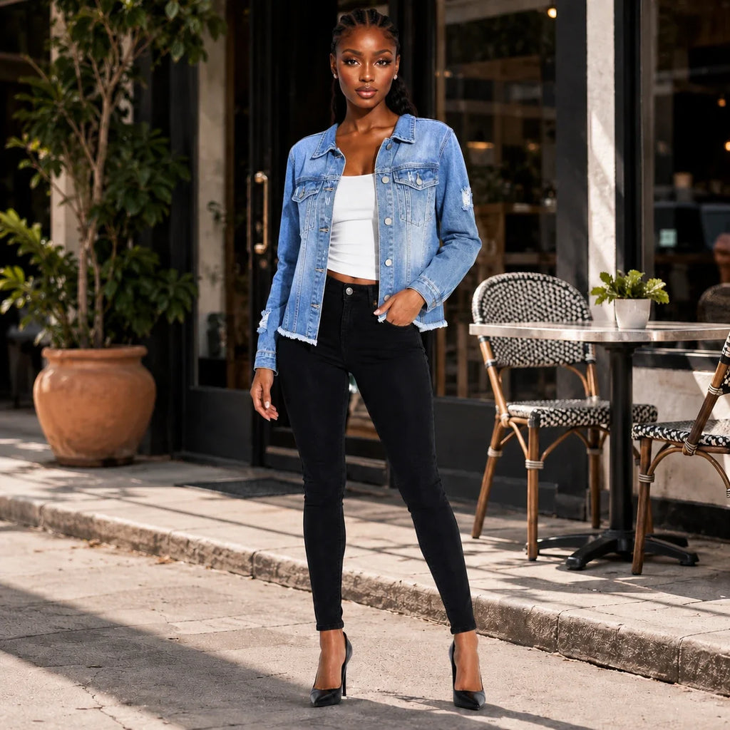 Distressed Raw Hem Denim Jacket WHD0607022