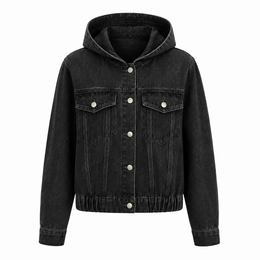 Hooded Elastic Hem Denim Jacket WHD0607024
