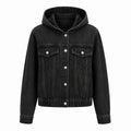 Hooded Elastic Hem Denim Jacket WHD0607024