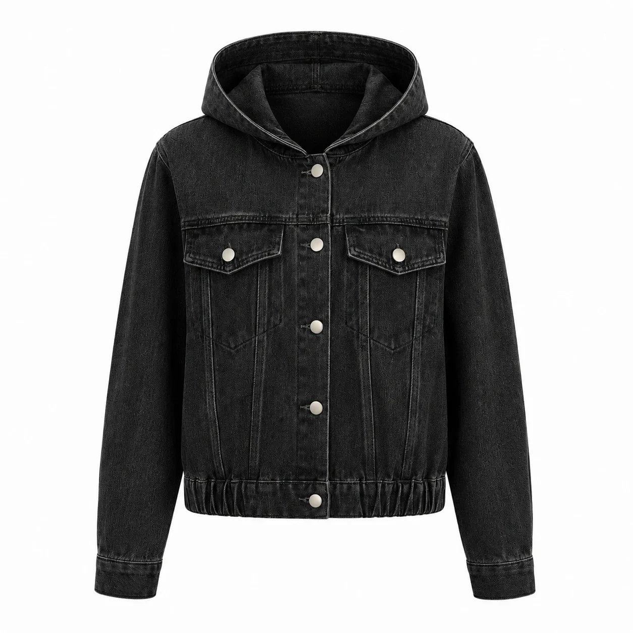 Hooded Elastic Hem Denim Jacket WHD0607024