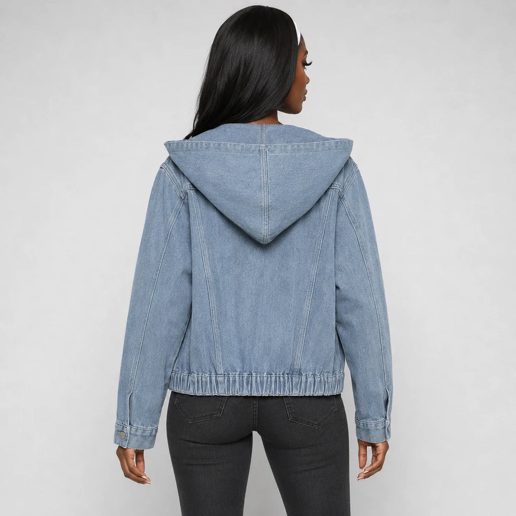 Hooded Elastic Hem Denim Jacket WHD0607024