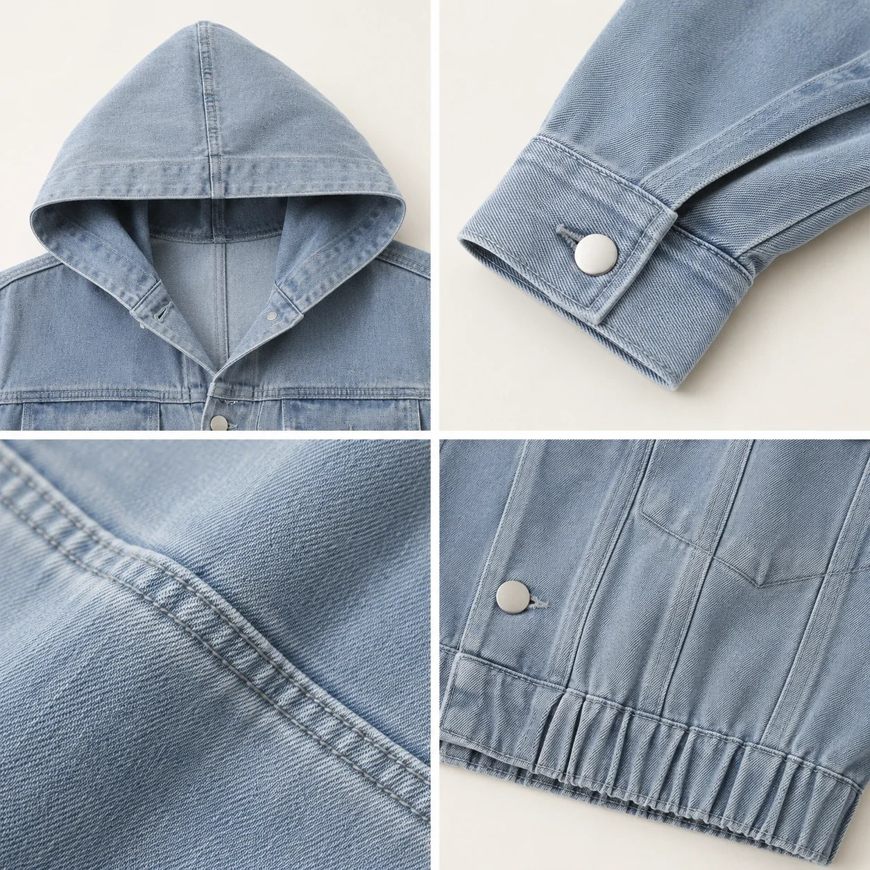 Hooded Elastic Hem Denim Jacket WHD0607024