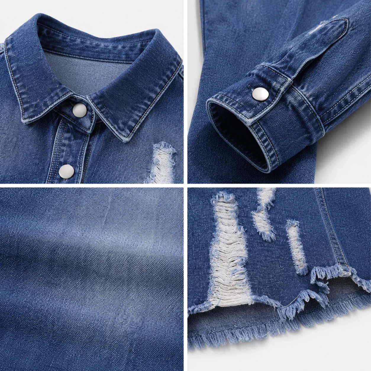 Distressed Longline Denim Shirt Jacket WHD0607025
