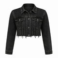 Distressed Raw Hem Cropped Denim Jacket WHD0607026