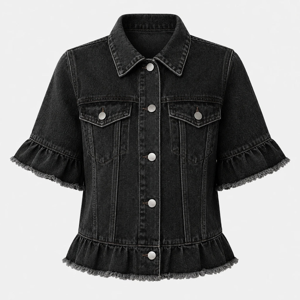 Ruffle Sleeve Denim Jacket WHD0607027