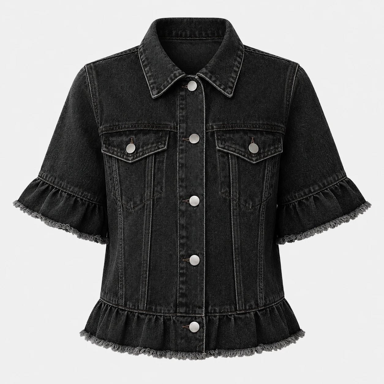 Ruffle Sleeve Denim Jacket WHD0607027