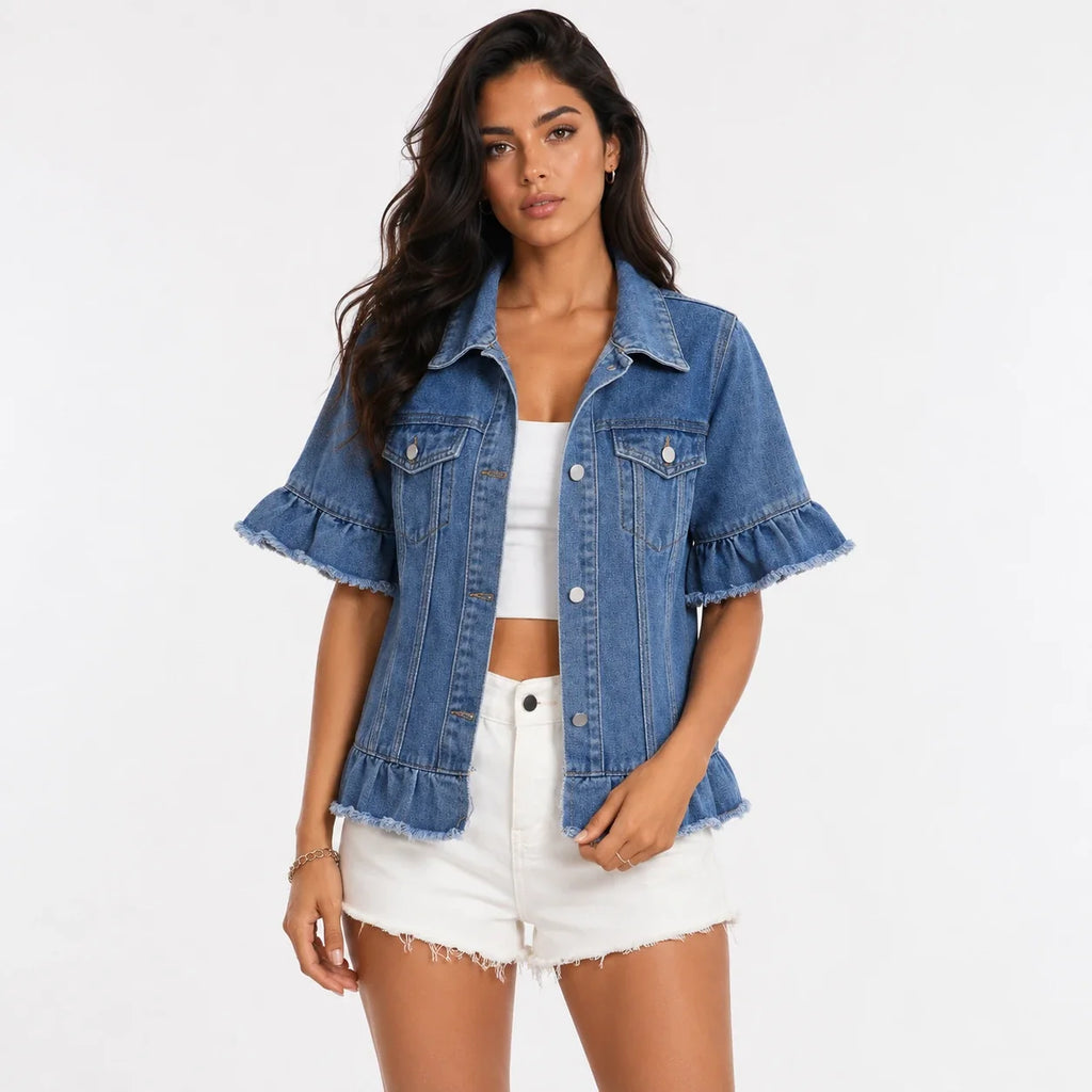 Ruffle Sleeve Denim Jacket WHD0607027