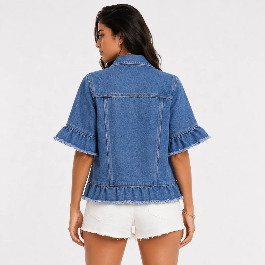 Ruffle Sleeve Denim Jacket WHD0607027