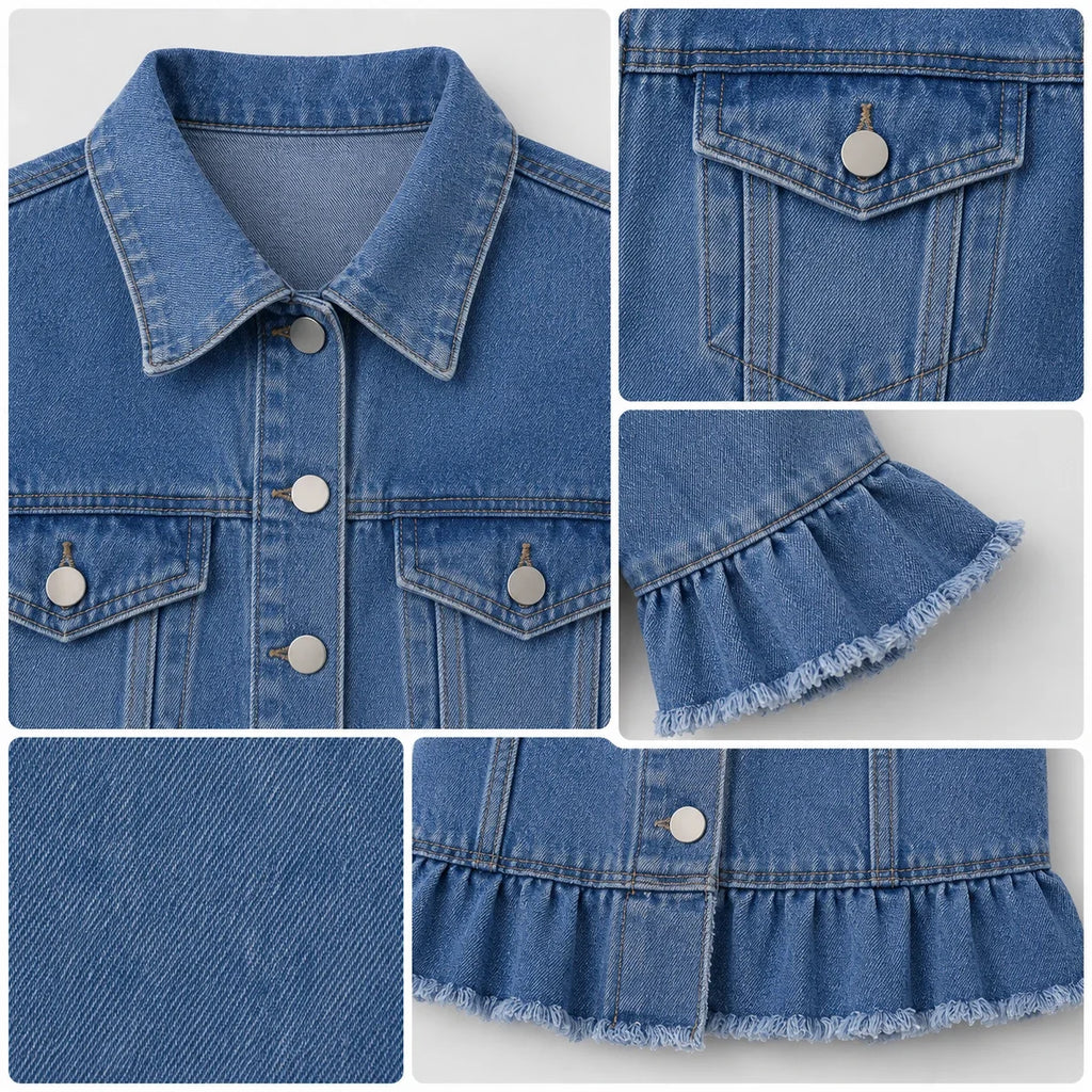 Ruffle Sleeve Denim Jacket WHD0607027