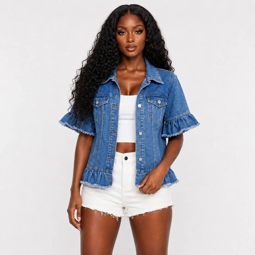 Ruffle Sleeve Denim Jacket WHD0607027