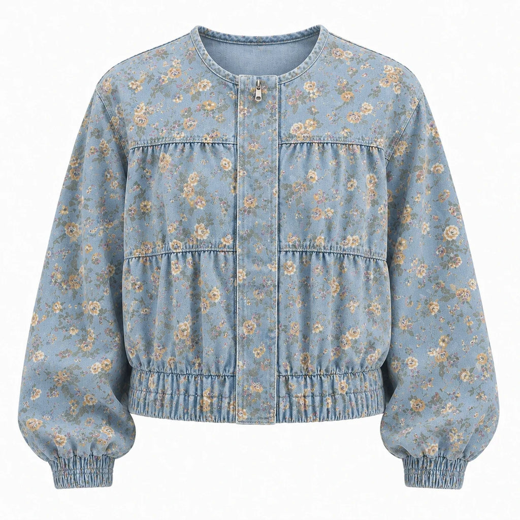 Floral Gathered Bomber Jacket WHD0607028