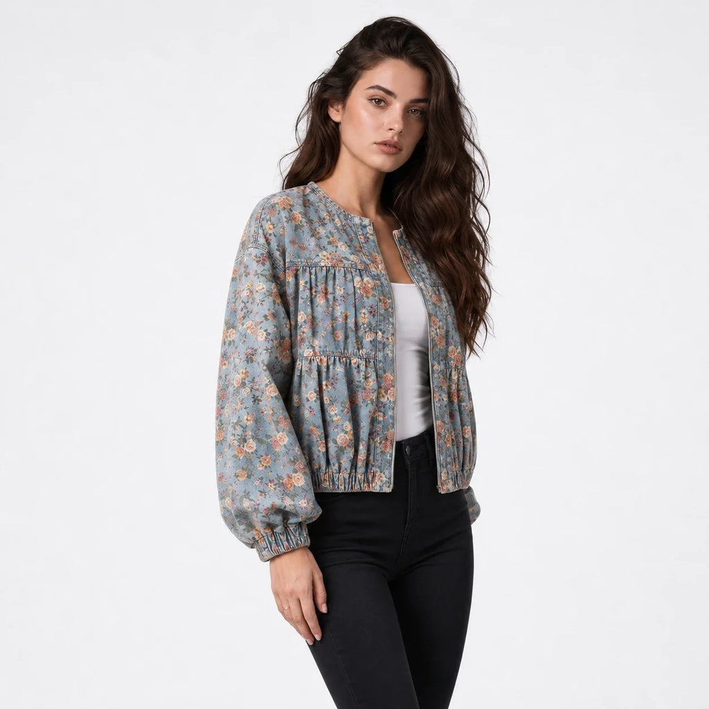 Floral Gathered Bomber Jacket WHD0607028