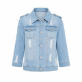 Distressed Three-Quarter Sleeve Denim Jacket WHD0607029