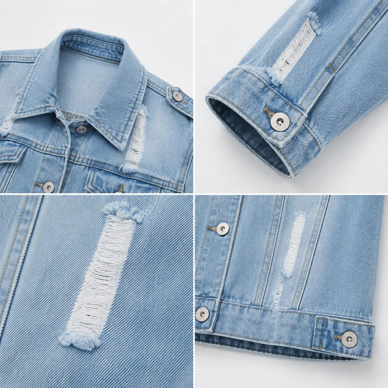 Distressed Three-Quarter Sleeve Denim Jacket WHD0607029