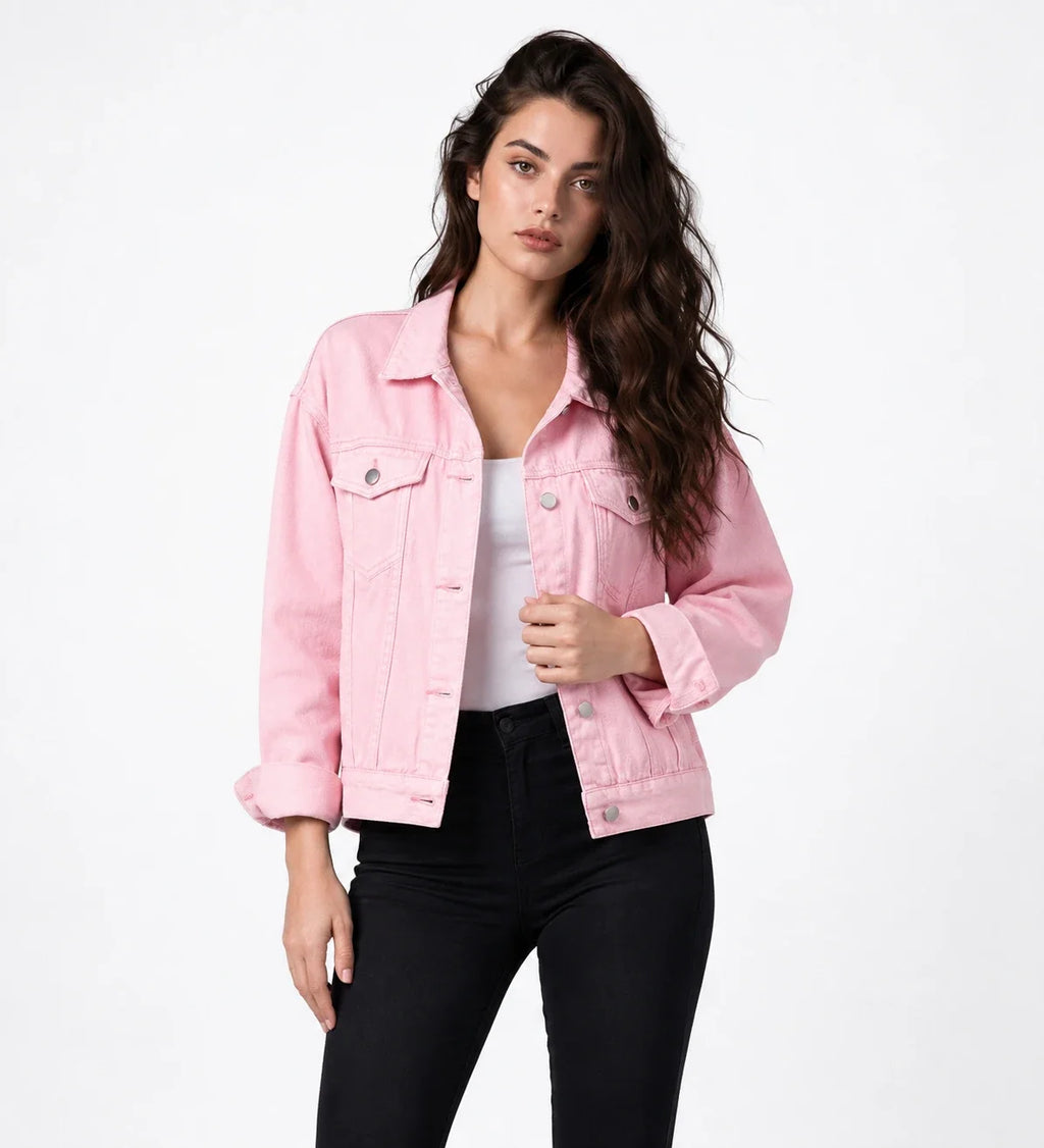 Oversized Pink Denim Jacket WHD0607030