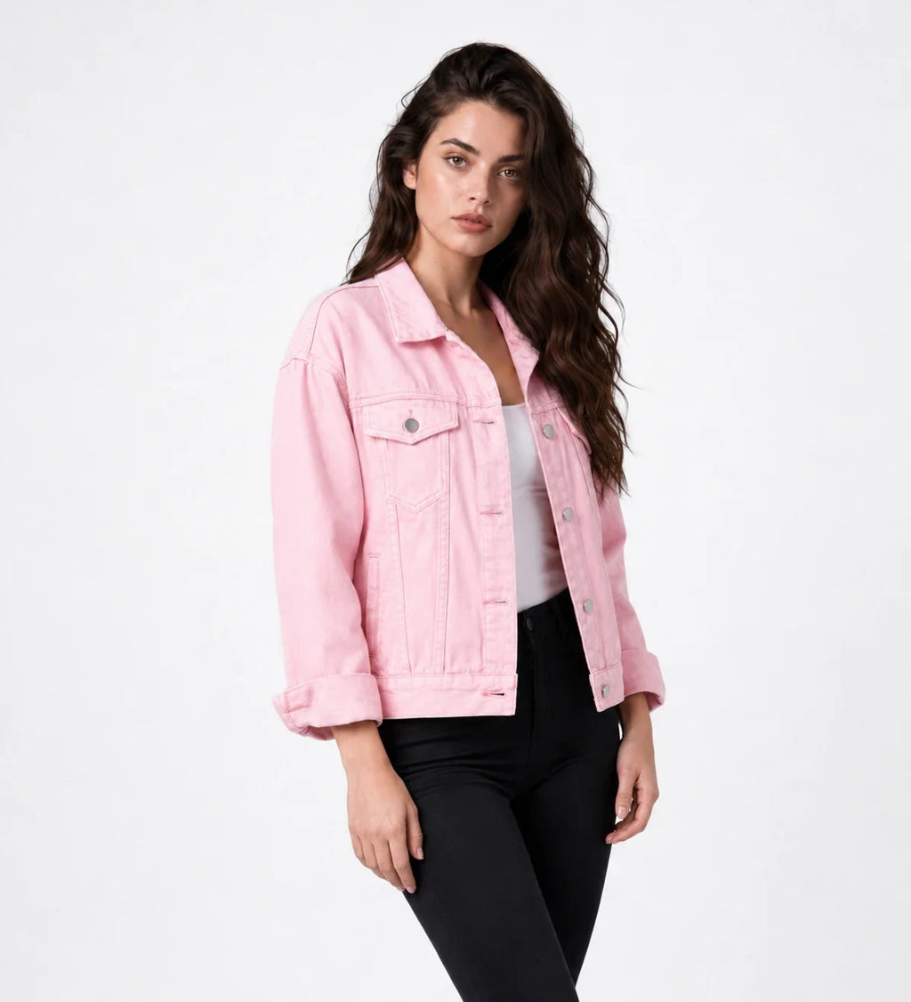 Oversized Pink Denim Jacket WHD0607030